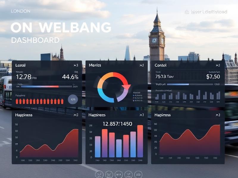 London wellbeing dashboard showing happiness metrics and data visualization