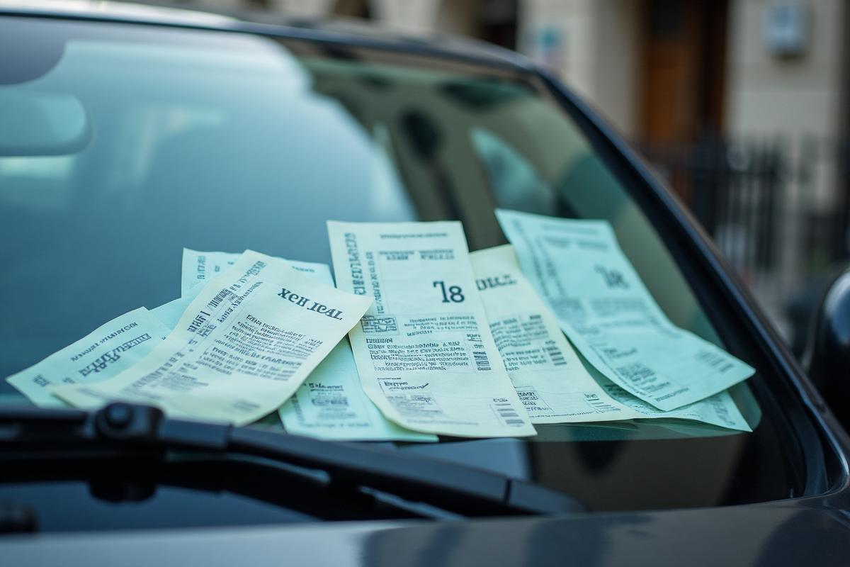 Multiple parking tickets on luxury car windscreen in central London